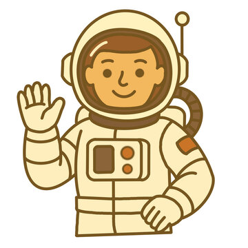 Hand draw cute astronaut waving in space suit illustration