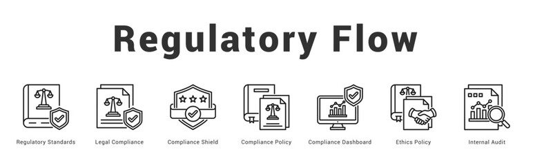 Regulatory Flow Modern and clean web banner illustration featuring thematic icons for visual communication