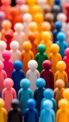 Obraz premium Colorful abstract figures representing a diverse crowd or community. Concept vertical template of unity in diversity and teamwork for social media.