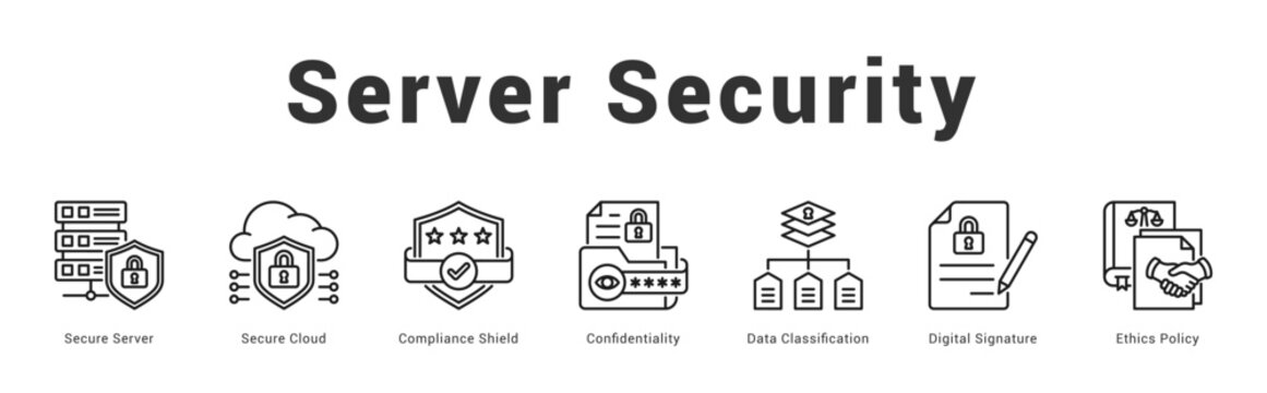 Server Security Modern and clean web banner illustration featuring thematic icons for visual communication
