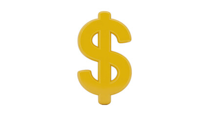 Fototapeta premium A vibrant 3D golden dollar sign, symbolizing wealth, finance, and currency, stands out against a clean dark transparent background. background removed