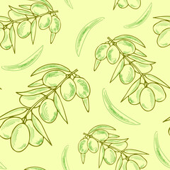 Seamless pattern of olive branch engraving
