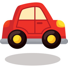 Simple Red Toy Car With Yellow Wheels And Windows On A Transparent Background Isolated Vector Illustration