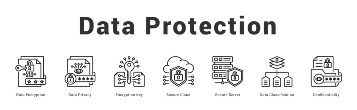 Data Protection Modern and clean web banner illustration featuring thematic icons for visual communication