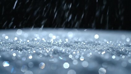 Raindrops falling on a shimmering surface creating beautiful bokeh effects. - Powered by Adobe