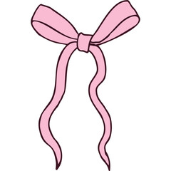 Simple Pastel Pink Bow with Two Flowing Ribbon Tails Isolated on a Transparent Background