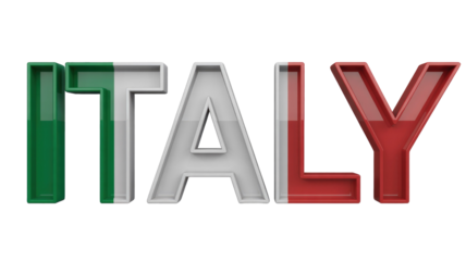 Stylized 3D text 'ITALY' showcasing the Italian flag colors ?vibrant green, pure white, and bold red. background removed