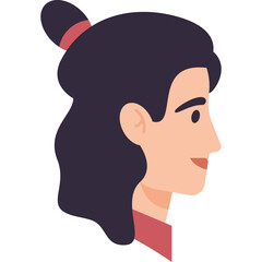 Portrait Of A Woman With Dark Hair Tied In A Bun Wearing A Reddish Top With A Transparent Background