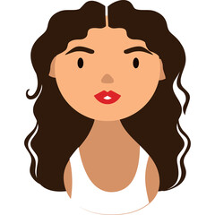 Portrait of a Woman with Wavy Brown Hair and Red Lips Wearing a White Tank Top Transparent Background