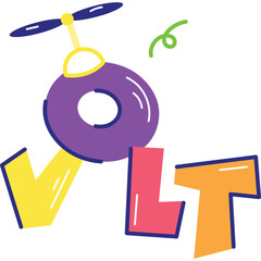 Playful Whimsical Alphabet Letters Spelling Volt With A Toy Helicopter Element And Swirls Isolated On White Background