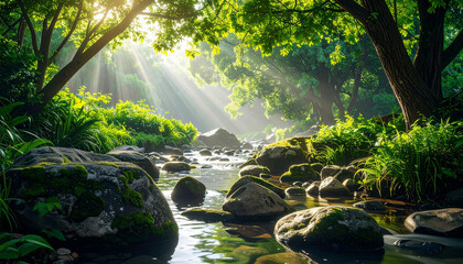 Fototapeta premium Sunlit River Landscape