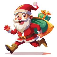 Jolly Santa Claus Running with Christmas Gifts jolly santa claus
