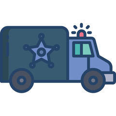 Police Vehicle with Star Emblem and Flashing Lights on a Transparent Background Representing Law Enforcement and Security Services