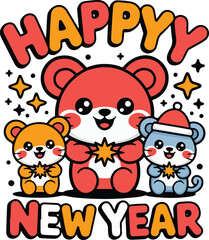 Happy New Year 2026 T-Shirt Design &ndash; Modern Festive Typography, Holiday Celebration Graphic, Trendy Winter Season Lettering for Apparel Print