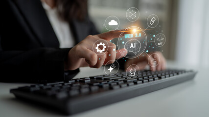 The Web 3.0 technology ecosystem, the next generation of the internet. A concept of a decentralized web with AI, blockchain, NFT, and cryptocurrency. Motif