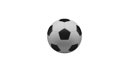 Soccer ball in classic black and white pattern, centered on a plain transparent background, ideal for sports graphics. background removed