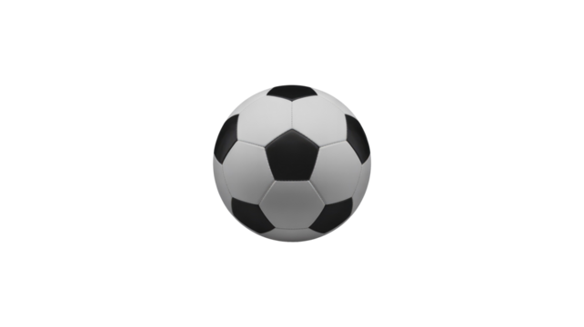 Soccer ball in classic black and white pattern, centered on a plain transparent background, ideal for sports graphics. background removed