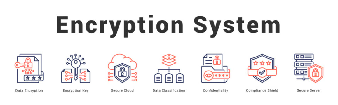 Encryption System Modern and clean web banner illustration featuring thematic icons for visual communication