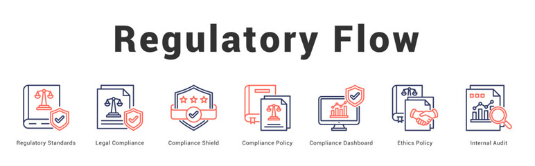 Regulatory Flow Modern and clean web banner illustration featuring thematic icons for visual communication
