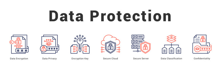 Data Protection Modern and clean web banner illustration featuring thematic icons for visual communication