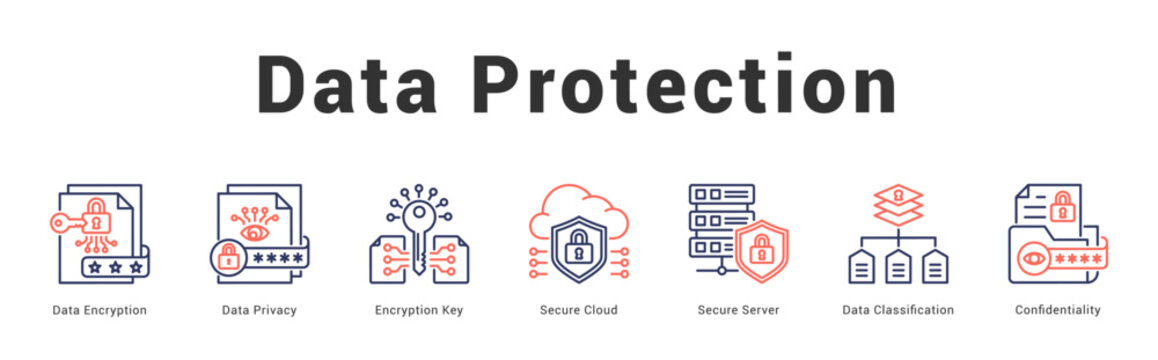 Data Protection Modern and clean web banner illustration featuring thematic icons for visual communication