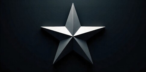 Abstract Geometric Christmas Tree Star Modern, Metallic Design on a Dark Backdrop A modern, abstract geometric star ornament with sharp edges and a highly reflective metallic surface. It is set