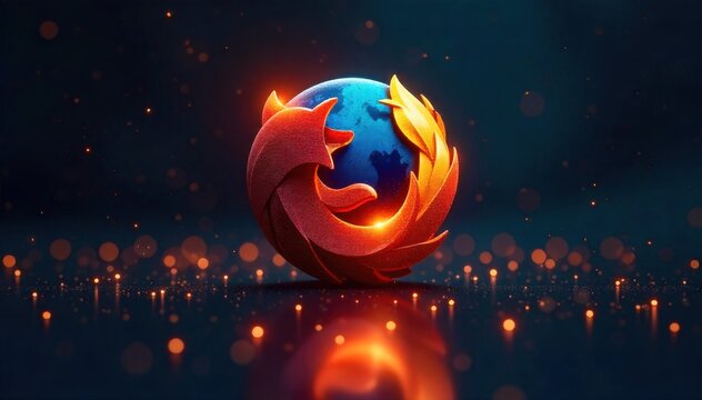 Gleaming browser icon reflecting a golden sunrise over a digital cityscape, symbolizing innovation. A highly polished, metallic browser icon, rendered in a luxurious golden hue. The icon is positioned