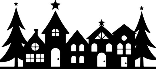 Christmas, Winter village, Silhouette, Houses, Christmas 