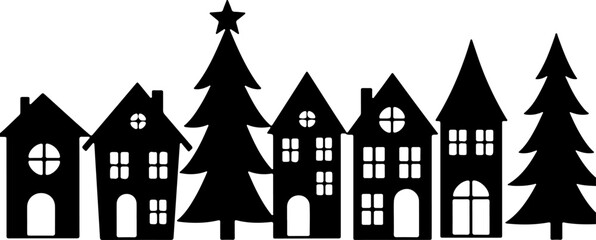 Christmas, Winter village, Silhouette, Houses, Christmas 