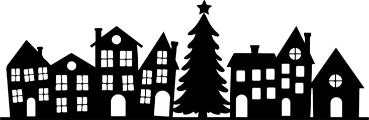 Christmas, Winter village, Silhouette, Houses, Christmas 