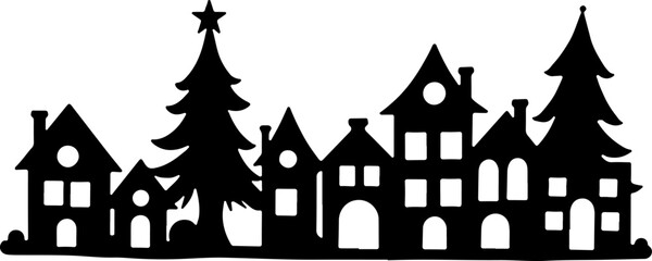 Christmas, Winter village, Silhouette, Houses, Christmas 