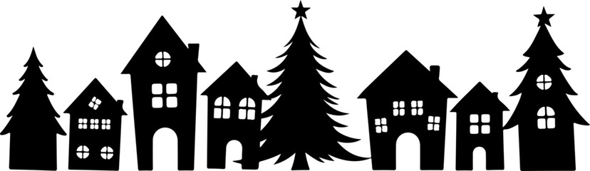 Christmas, Winter village, Silhouette, Houses, Christmas 