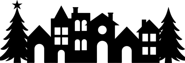 Christmas, Winter village, Silhouette, Houses, Christmas 