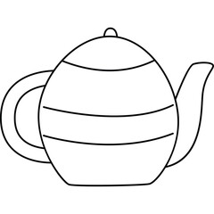 Simple line drawing of a teapot with horizontal stripes on a transparent background isolated vector illustration