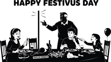 Festivus day celebration with family gathered around the table