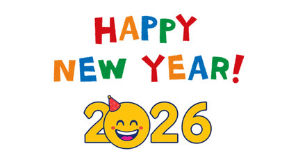 Happy New Year Featuring A Smiling Emoji Face Wearing A Party Hat With Joyful Typography
