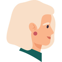 Portrait Of An Older Woman With Blond Bob Hair And Pink Earring In Profile View