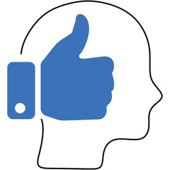 Positive Mental Attitude Head Silhouette With Blue Thumbs Up Icon Symbolizing Approval And Agreement On Transparent Background