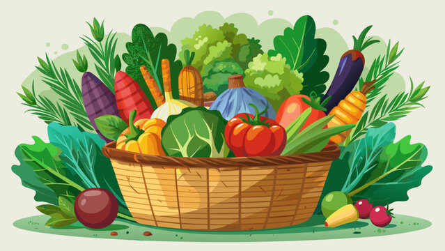 A basket filled with fresh garden vegetables, captured in soft natural light, highlighting their rich colors and organic textures