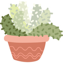 Potted Opuntia Cactus with Green and Yellow Tones and Textured Terracotta Pot