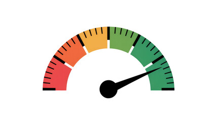 A performance gauge displaying a high metric with its needle firmly in the green zone, indicating excellent status or measurement. background removed