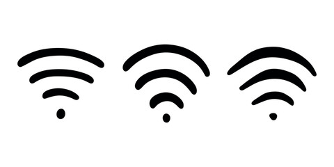 Set of hand drawn free wifi spot zone sign Public wi-fi area sign Wireless internet clipart in doodle style Single element for print, web, design, decor 3G, 4G, 5G, 6G, IoT