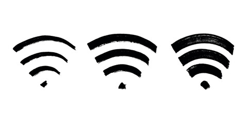 Set of hand drawn free wifi spot zone sign Public wi-fi area sign Wireless internet clipart in doodle style Single element for print, web, design, decor 3G, 4G, 5G, 6G, IoT