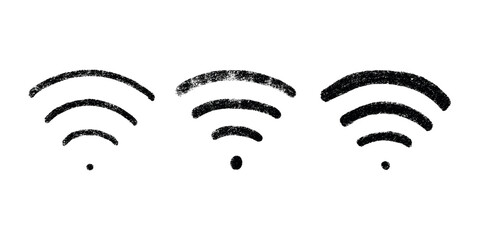 Set of hand drawn free wifi spot zone sign Public wi-fi area sign Wireless internet clipart in doodle style Single element for print, web, design, decor 3G, 4G, 5G, 6G, IoT