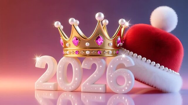 Festive 2026 new year design featuring a golden crown and Santa hat perfect for holiday greetings and celebrations