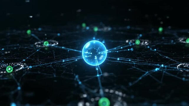 Abstract Network Connection Visualization with Glowing Nodes and Lines.
