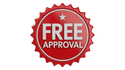 A bold red circular badge with jagged edges displays "FREE APPROVAL" in white text and a star, set against a solid transparent background. background removed