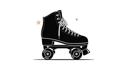 A retro black roller skate with white laces and subtle star accents stands ready on a clean white background, evoking fun and nostalgia.
