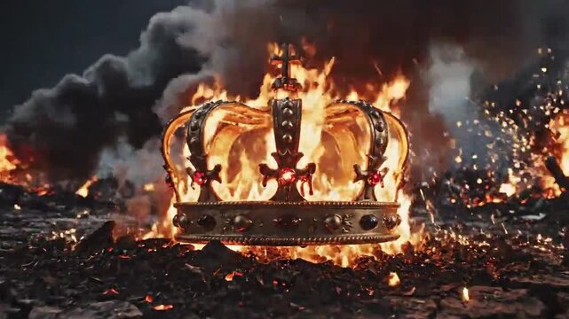 Burning Crown Symbolizes Destruction and Loss of Power in Flames.