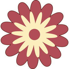 Simple Illustration Of A Single Red Flower With Cream Petals And A Yellow Center Against A Transparent Background With A Dark Outline.